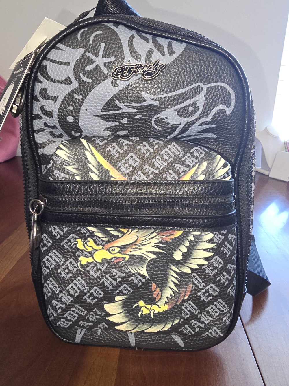 Ed Hardy Black Sling Bag with Yellow and Gray Eagle 🦅 Graphic, New with Tags!